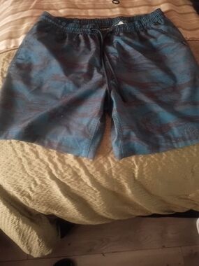 Men's Blue Camouflage Swim Board Shorts with Drawstring